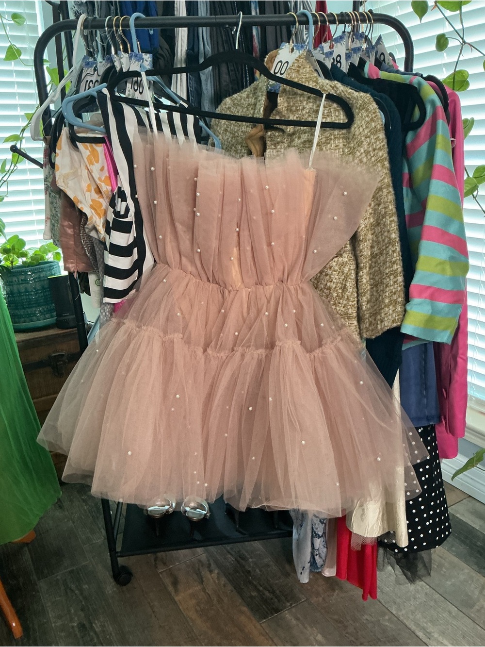 UNTAMED PETALS BY AMANDA JUDGE Dusty Pink Tulle Party Dress with Pearl Dots